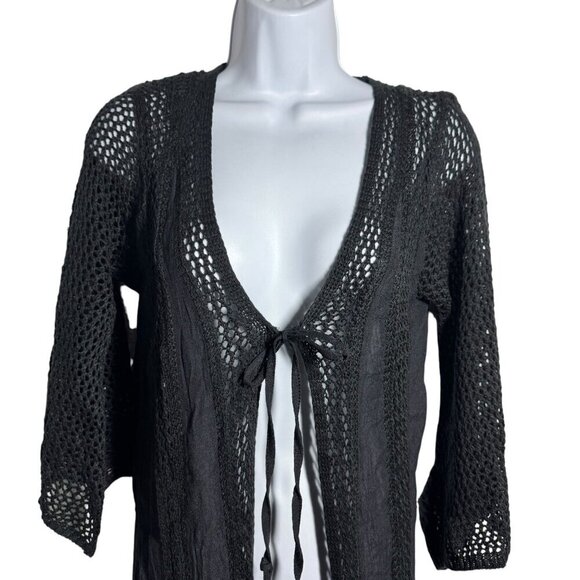 Elan crochet kimono cardigan coverup black ties in front size XS NWT - Picture 5 of 13